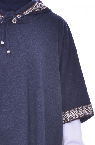 Ribbon Detailed Poncho Navy Blue 1553-03