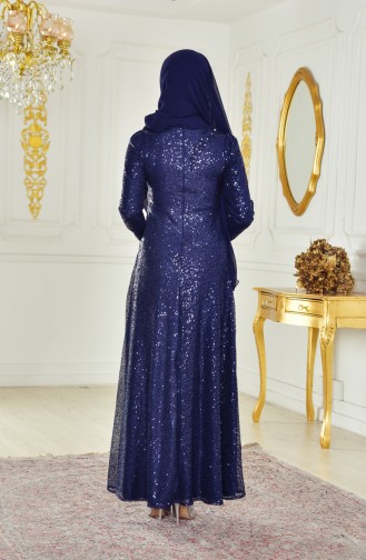 Navy Blue Hijab Evening Dress 1815-07