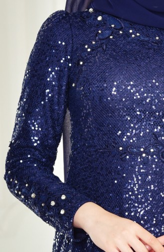 Navy Blue Hijab Evening Dress 1815-07