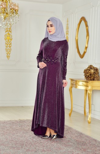 Purple Hijab Evening Dress 6100-04