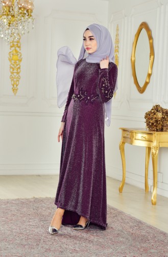 Purple Hijab Evening Dress 6100-04