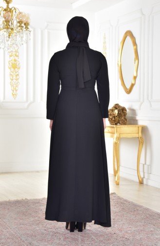 Large size Pearl Belted Dress 6150-01 Black 6150-01
