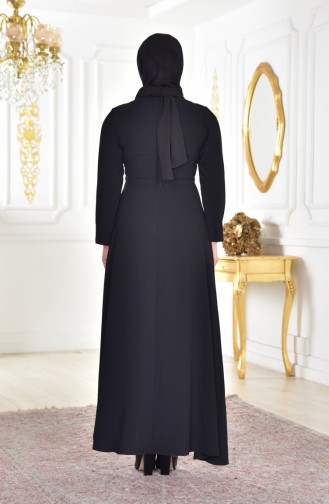 Übergröße Perlen Kleid mit Gürtel 6150-01 Schwarz 6150-01