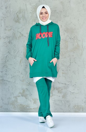 Hooded Tracksuit Suit 18107-07 Emerald Green 18107-07