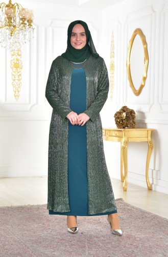 Robe avec Collier Grande Taille 1061-03 Vert emeraude 1061-03