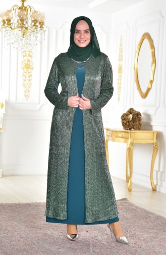 Robe avec Collier Grande Taille 1061-03 Vert emeraude 1061-03