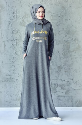 فستان رياضي بتصميم مُطبع 1008-01 لون أسود مائل للرمادي 1008-01