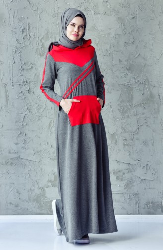 فستان رياضي بتصميم موصول بقبعة 1009-05 لون اسود مائل للرمادي 1009-05