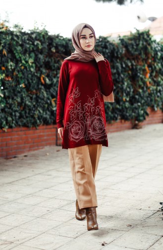Knitwear Embroidered Tunic 1269-03 Claret Red 1269-03
