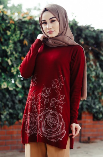 Knitwear Embroidered Tunic 1269-03 Claret Red 1269-03