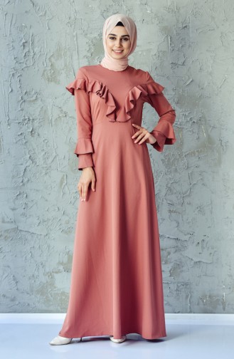 Robe Détail Froufrous 6138-05 Rose Pâle 6138-05