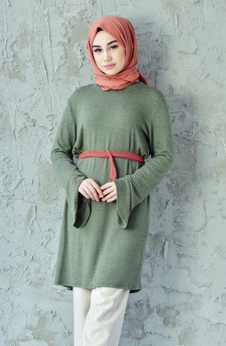 Slim Knitwear Belted Tunic 1145-01 Khaki Green 1145-01