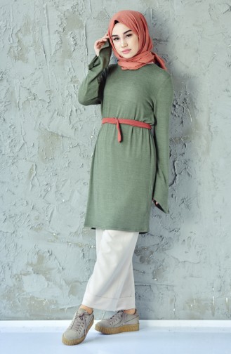 Slim Knitwear Belted Tunic 1145-01 Khaki Green 1145-01