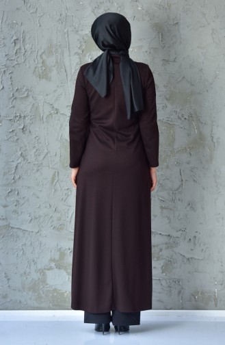Lace Detailed Zippered Abaya 6010-03 Brown 6010-03