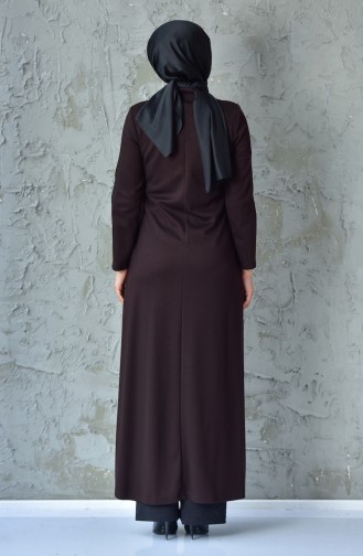 Abaya a Fermeture Détail Dentelle 6010-03 Brun 6010-03