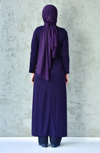 Lace Detailed Zippered Abaya 6010-02 Dark Purple 6010-02