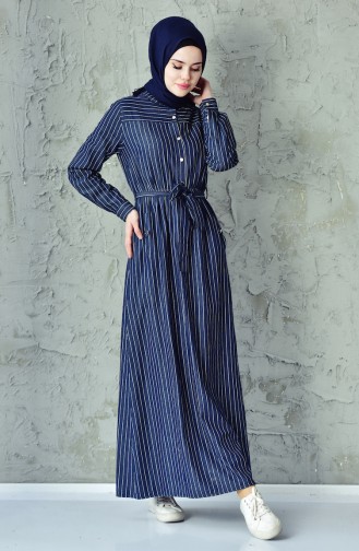 فستان جينز بتصميم طيات من عند الخصر 0361-01 لون كحلي 0361-01