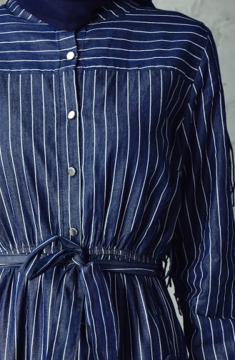 Robe Jean Taille Plissée 0361-01 Bleu Marine 0361-01