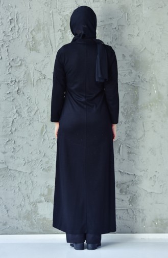 Lace Detailed Zippered Abaya 6010-04 Black 6010-04