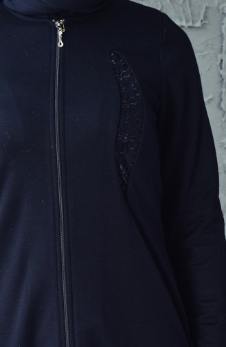 Lace Detailed Zippered Abaya 6010-04 Black 6010-04