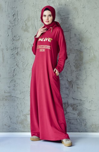 فستان رياضي بتصميم مُطبع 1008-06 لون أحمر 1008-06