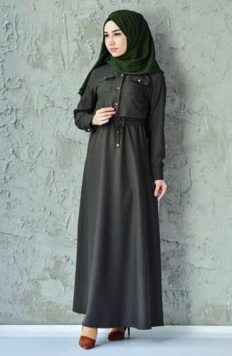 بينجيسو فستان بتصميم مزموم عند الخصر 4502-05 لون اخضر كاكي 4502-05