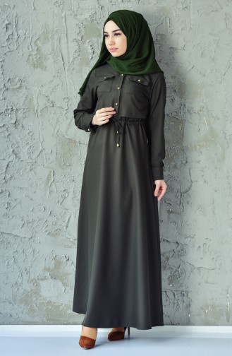 Beli Büzgülü Elbise 4502-05 Haki