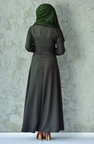 Beli Büzgülü Elbise 4502-05 Haki