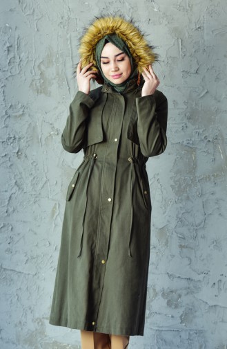 Manteau Taille Plissée 3034-04 Khaki 3034-04