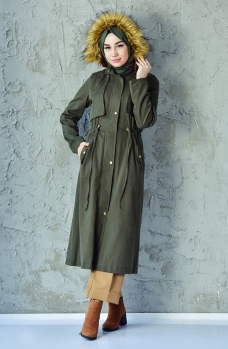 Manteau Taille Plissée 3034-04 Khaki 3034-04