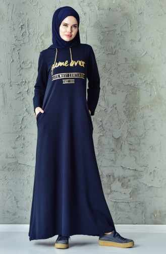 فستان رياضي بتصميم مُطبع 1008-03لون كحلي 1008-03