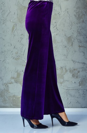 Beli Lastikli Kadife Pantolon 2608-03 Mor
