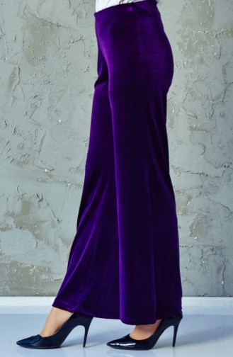 Beli Lastikli Kadife Pantolon 2608-03 Mor
