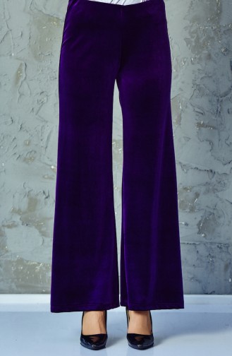 Beli Lastikli Kadife Pantolon 2608-03 Mor