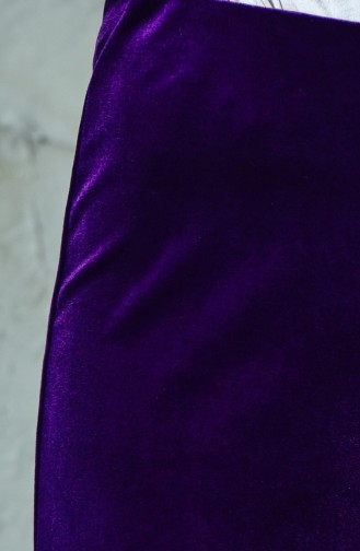 Beli Lastikli Kadife Pantolon 2608-03 Mor