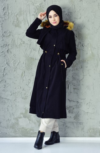 Manteau Taille Plissée 3034-03 Noir 3034-03