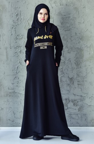 فستان رياضي بتصميم مُطبع 1008-02 لون أسود 1008-02