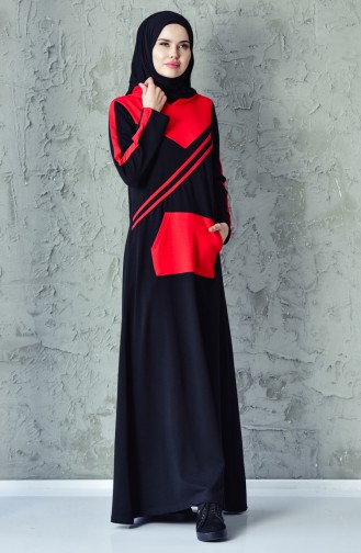 فستان رياضي بتصميم موصول بقبعة 1009-01 لون اسود 1009-01