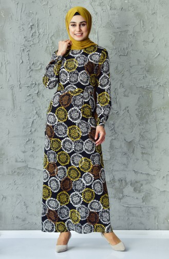 Patterned Dress 2031-04 Black Oil Green 2031-04