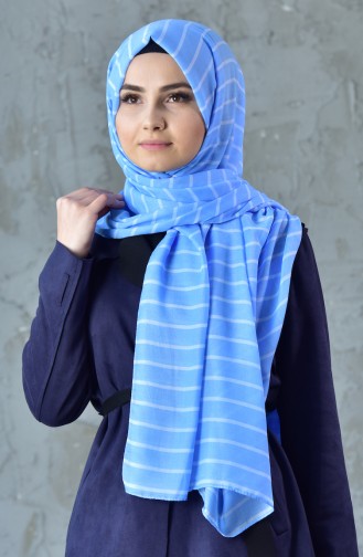 Striped Patterned Shawl 901388-13 Baby Blue 901388-13