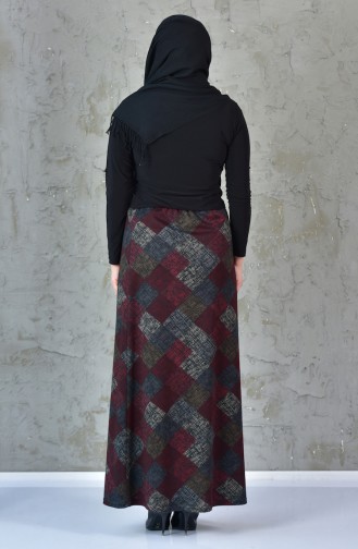 Large Size Patterned Skirt 1034-02 Claret Red 1034-02