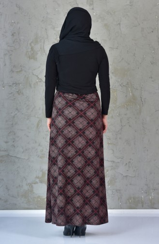 Large Size Plaid Patterned Skirt 1035-05 Claret Red 1035-05