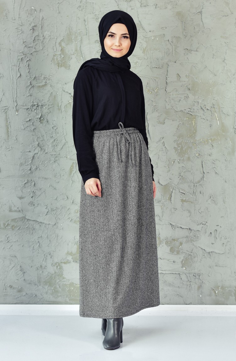 Beli Lastikli Etek 1041-01 Gri