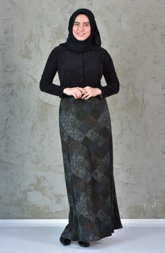 Large Size Patterned Skirt 1034-01 Khaki 1034-01