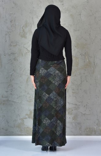 Large Size Patterned Skirt 1034-01 Khaki 1034-01