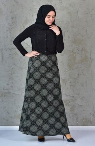 Large Size Plaid Patterned Skirt 1035-02 Khaki 1035-02