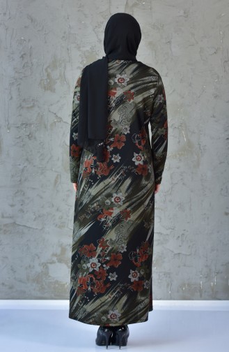 Large Size Flower Patterned Dress 4848E-02 Khaki 4848E-02