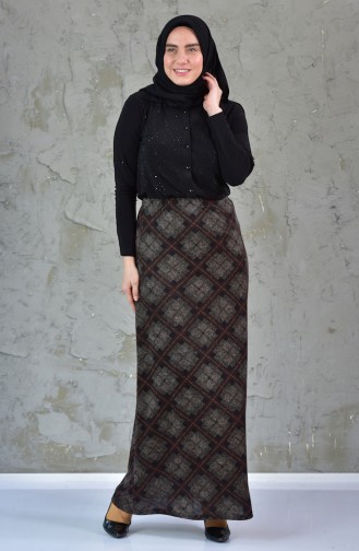 Large Size Plaid Patterned Skirt 1035-04 Brown 1035-04