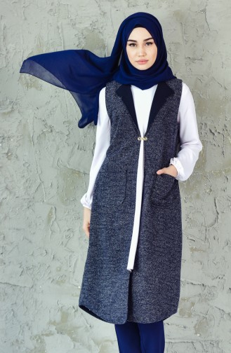 Gilet avec Poches 6338-04 Bleu Marine Blanc 6338-04