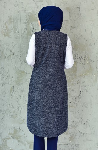 Gilet avec Poches 6338-04 Bleu Marine Blanc 6338-04